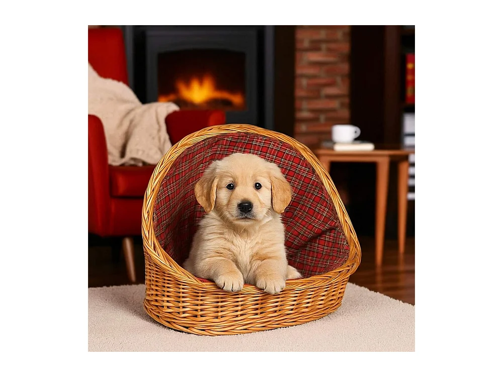 Cuccia lettiera in vimini con cuscino cesta lettino per animali 54x40x44 medium