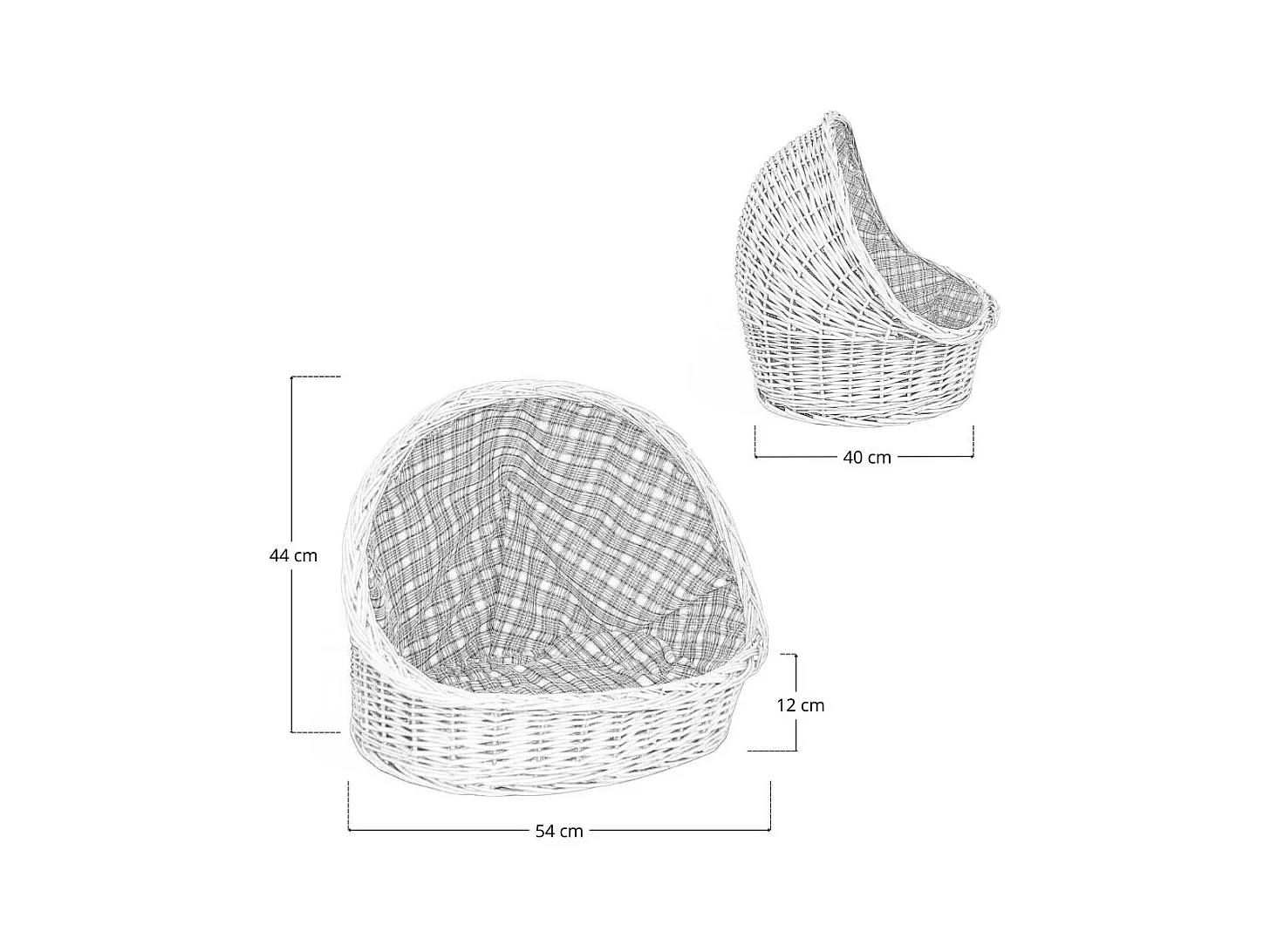 Cuccia lettiera in vimini con cuscino cesta lettino per animali 54x40x44 medium