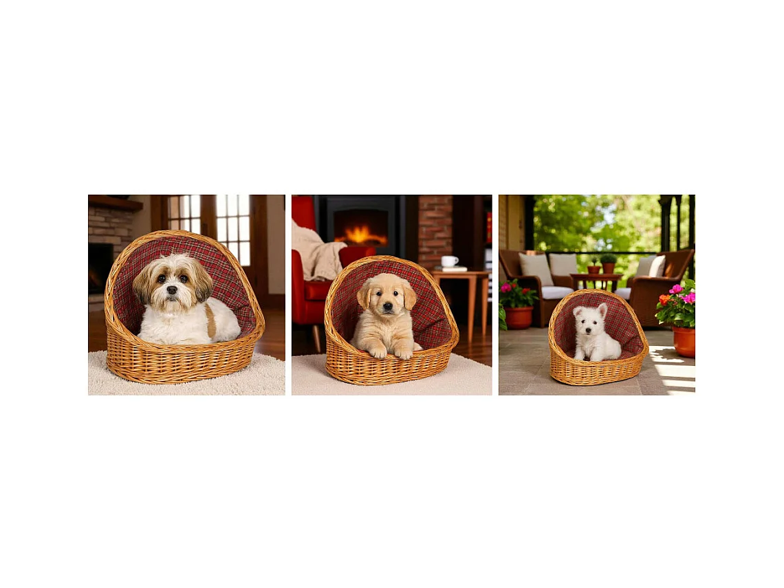 Cuccia lettiera in vimini con cuscino cesta lettino per animali 54x40x44 medium