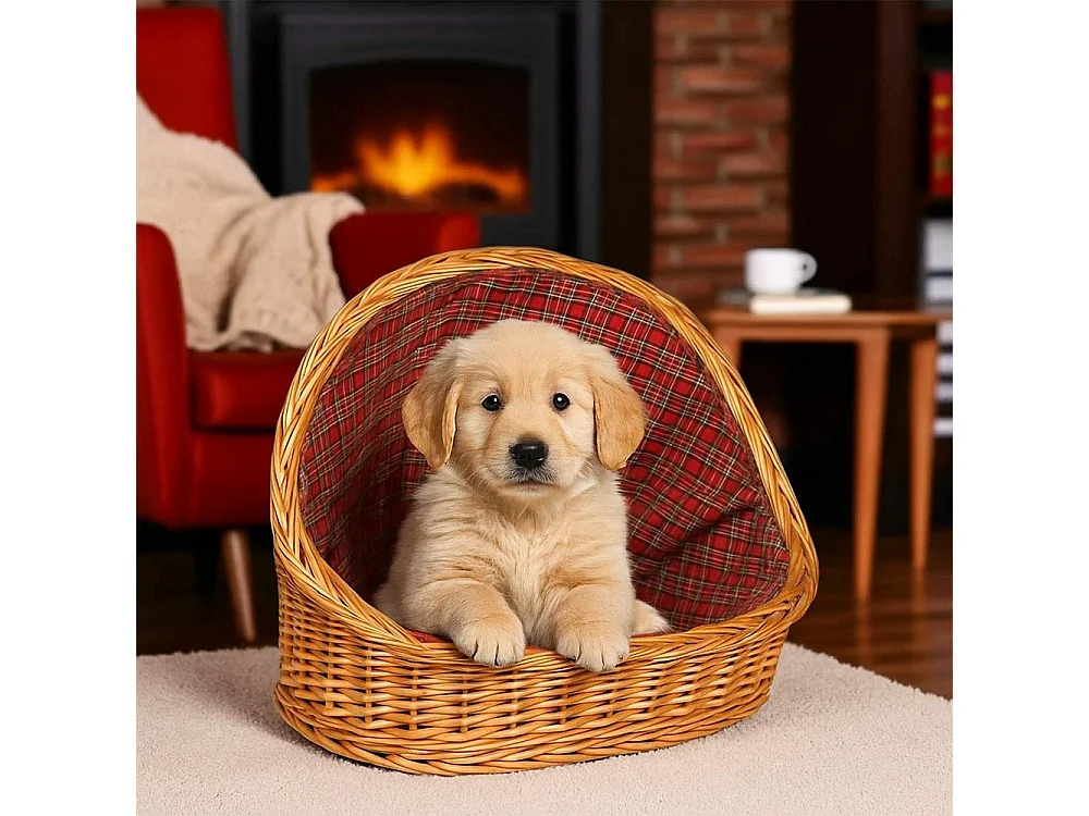 Panier pour animaux en osier avec coussin, 54x40x44 cm, taille moyenne