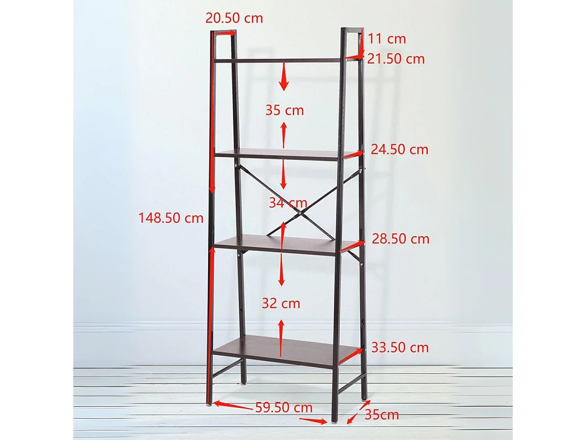 Estantería Lincoln 4 baldas negro 148,5x59,5x20,5 cm