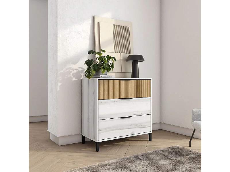 Cómoda Arles 3 cajones albo/rayado 81,3x80x40 cm