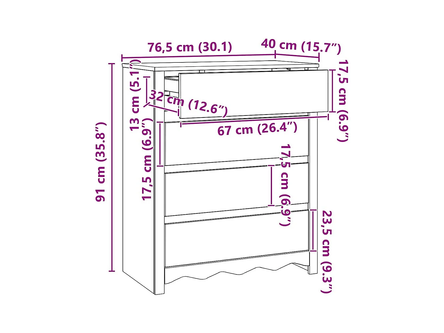 Commode Drammen Blanc 76,5 x 40 x 91 cm Bois de pin massif