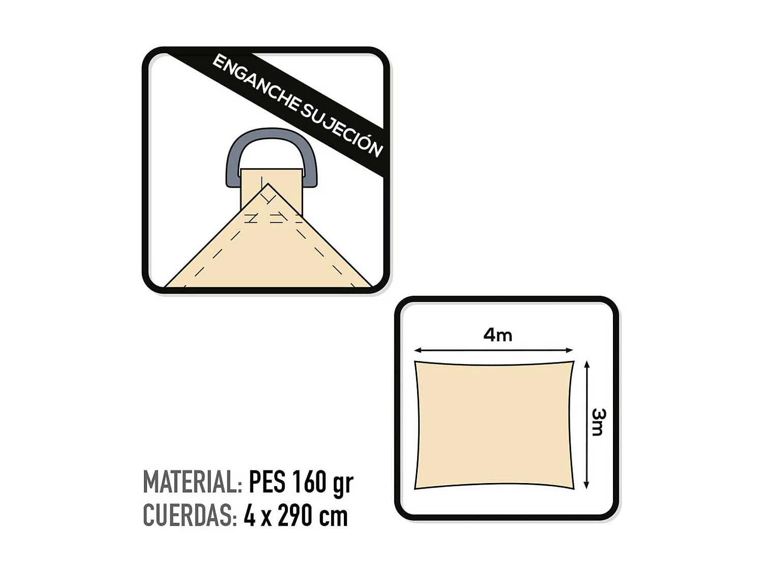 Toldo vela sombreo Aktive Garden rectangular poliéster crema 3x4m