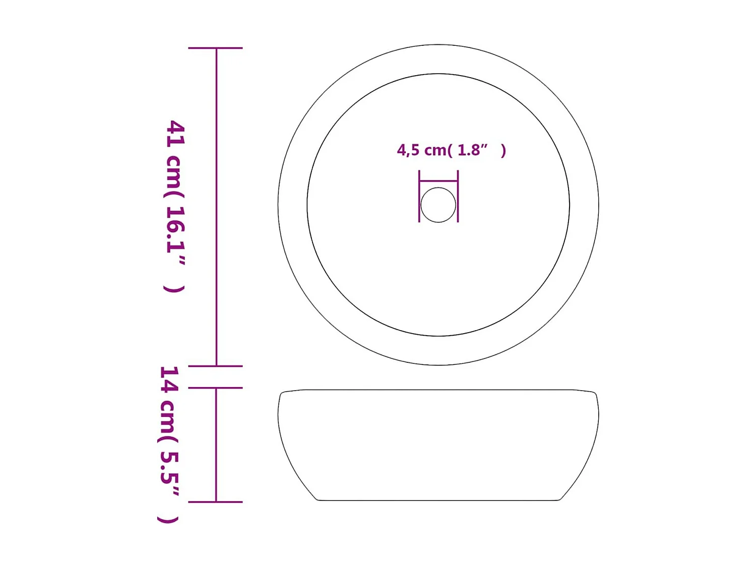 Lavatório Redondo de Cerâmica Preto e Castanho 41x14 cm para Banheiro