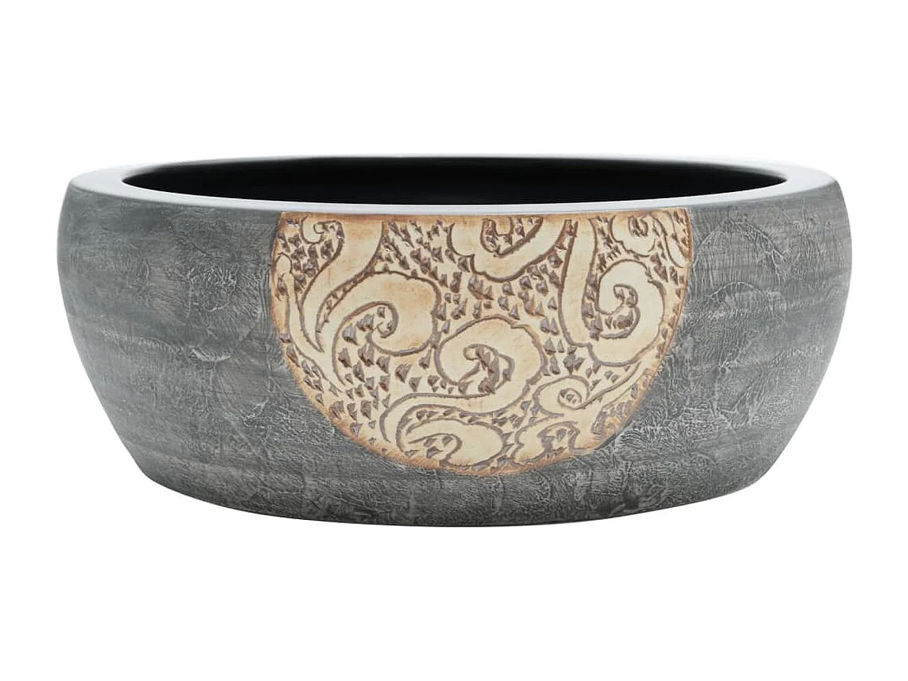 Lavatório Redondo de Cerâmica Preto e Castanho 41x14 cm para Banheiro