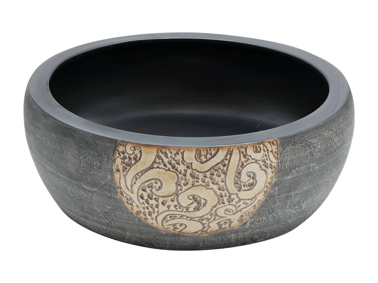 Lavatório Redondo de Cerâmica Preto e Castanho 41x14 cm para Banheiro