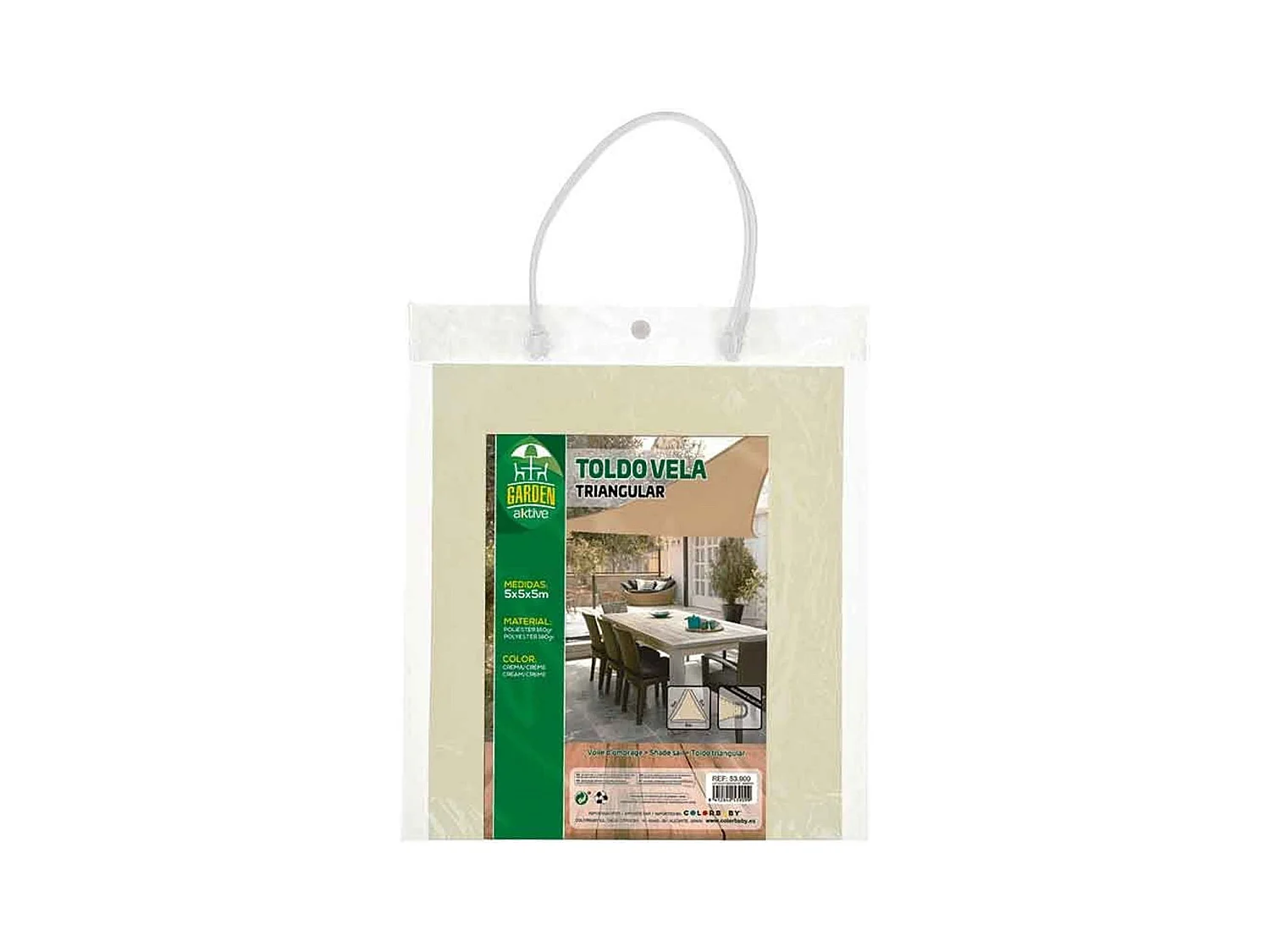 Toldo vela de sombreo Aktive Garden poliéster crema 5x5x5 m
