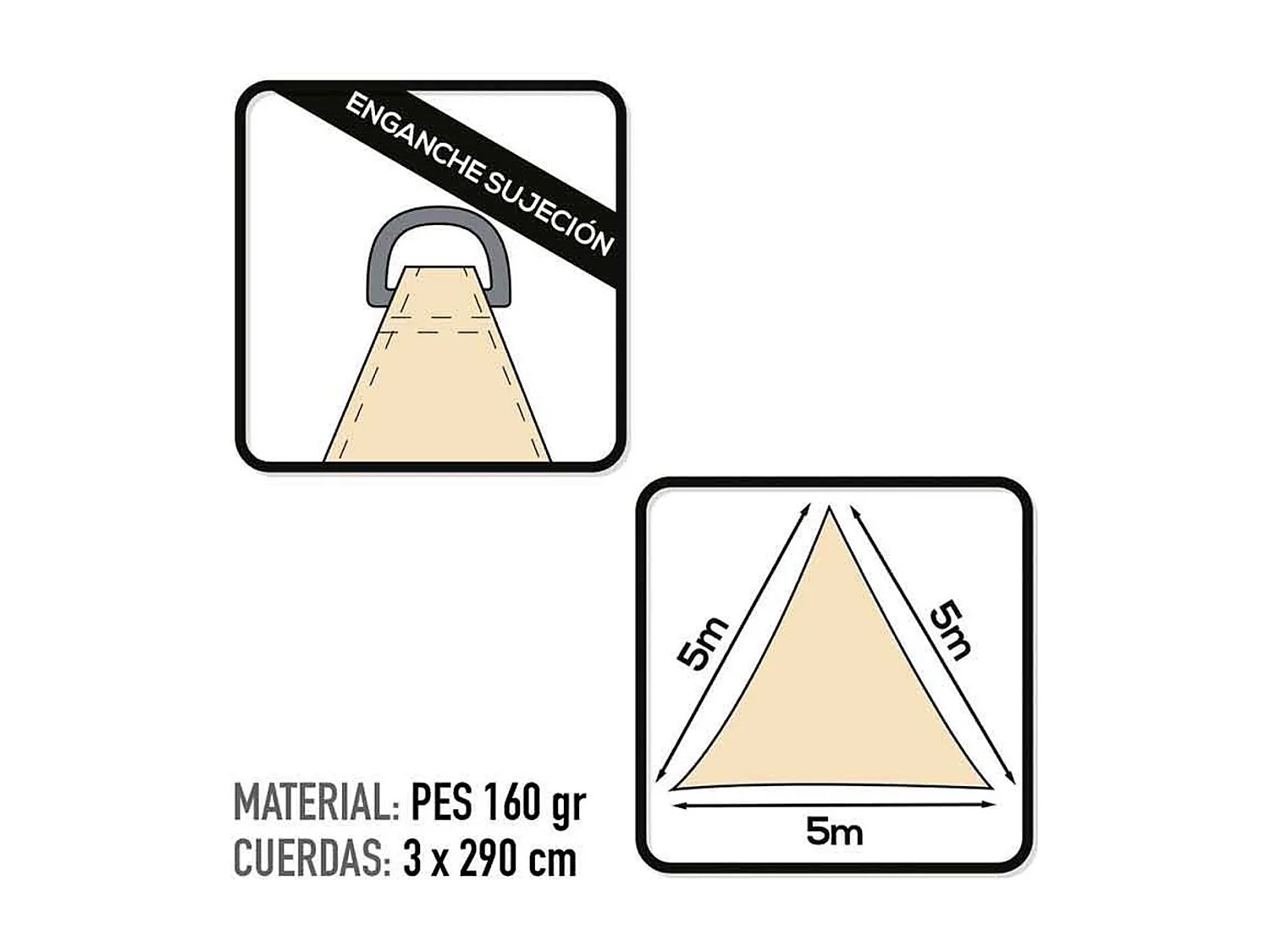 Toldo vela de sombreo Aktive Garden poliéster crema 5x5x5 m