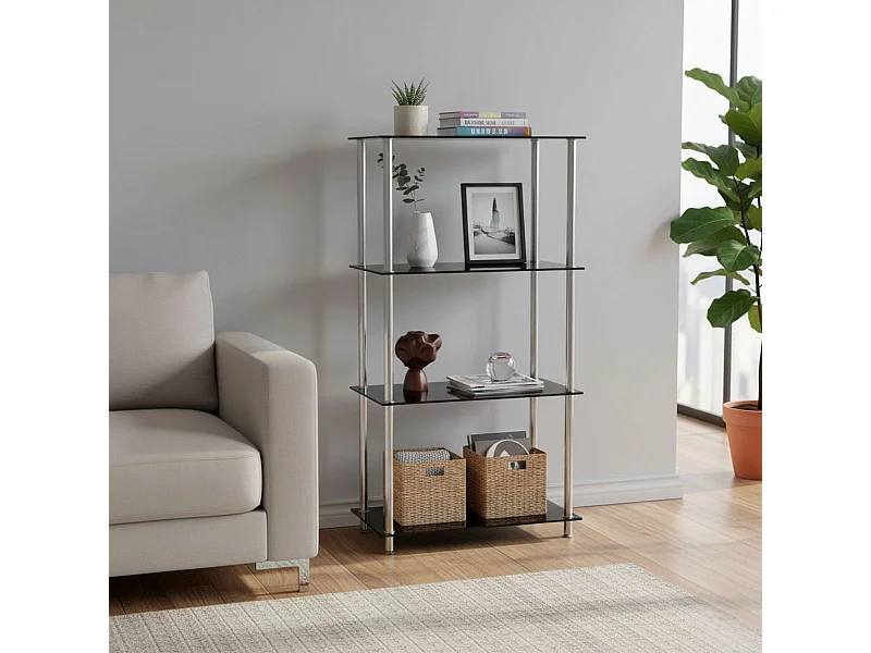 Estantería Bristol 4 estantes vidrio templado negro 122x60x40 cm