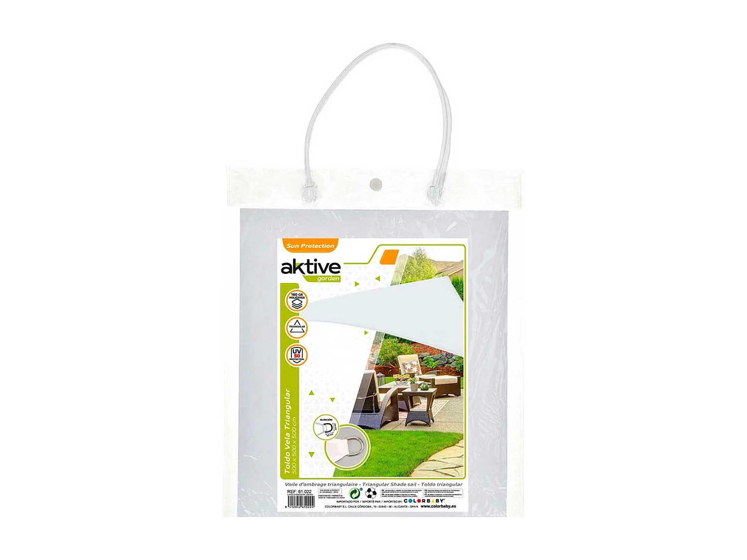 Toldo vela sombreo triangular Aktive Garden protección UV50 poliéster blanco 5x5x5m