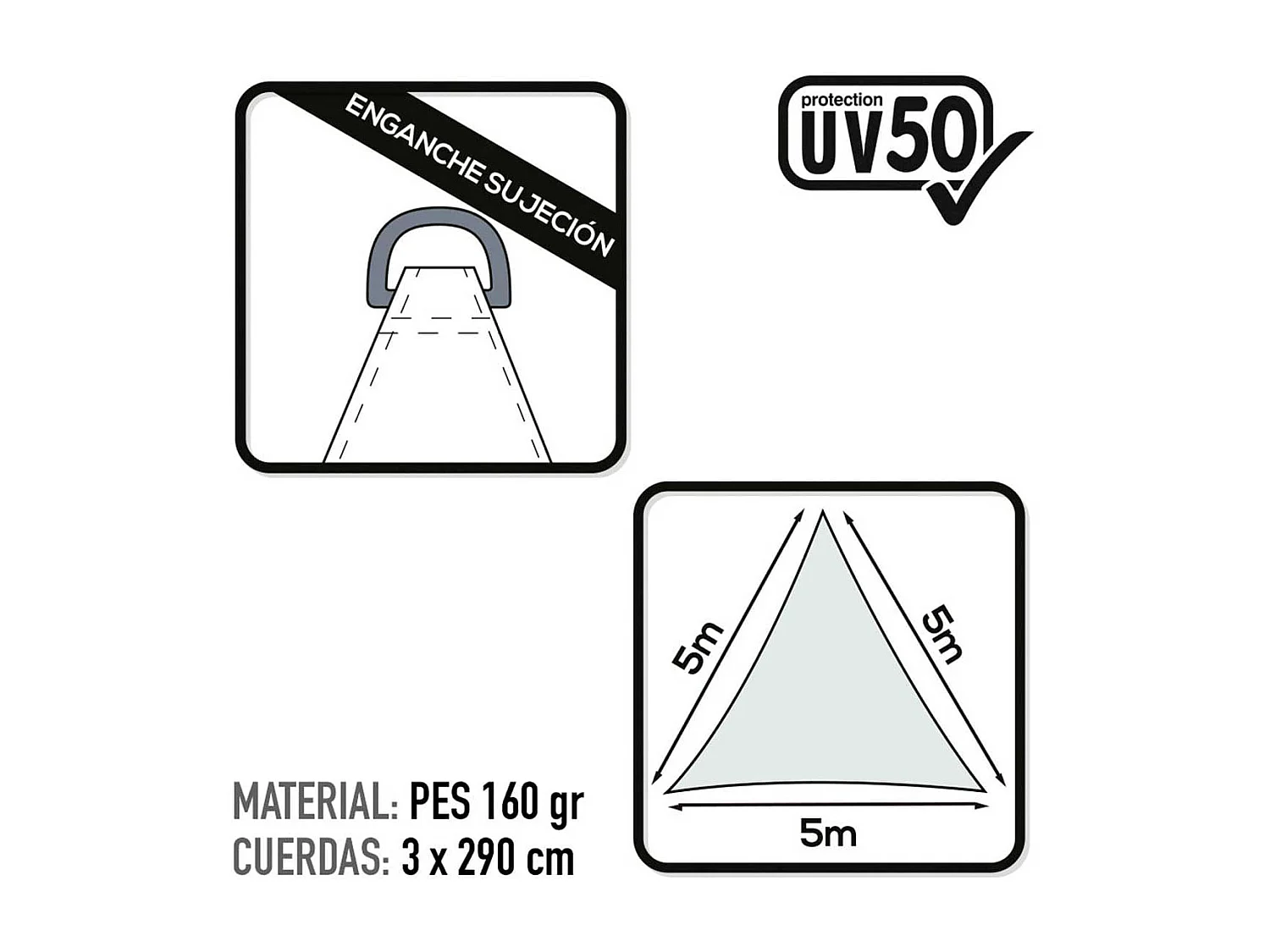 Toldo vela sombreo triangular Aktive Garden protección UV50 poliéster blanco 5x5x5m