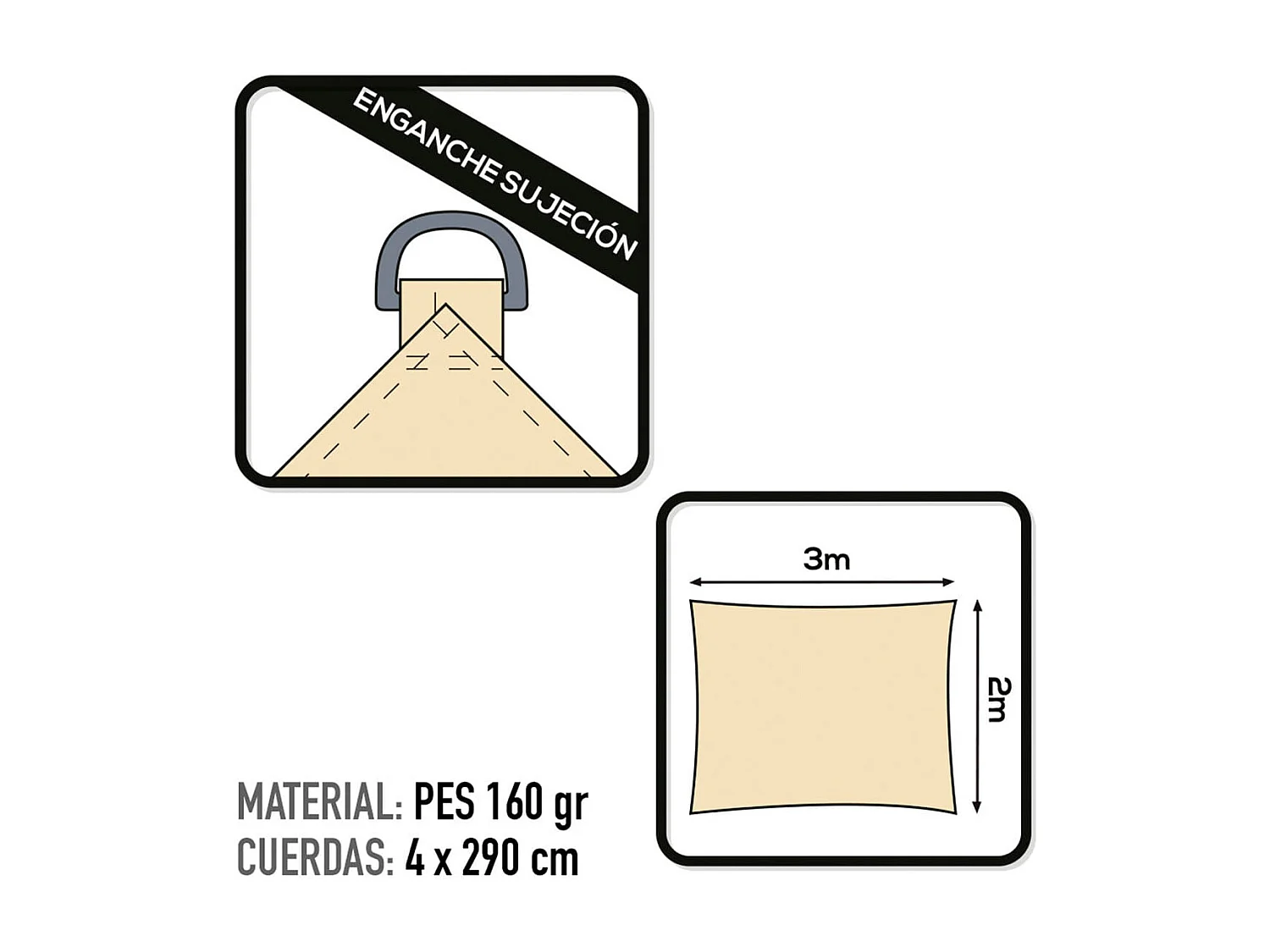 Toldo vela sombreo Aktive Garden rectangular poliéster crema 2x3m