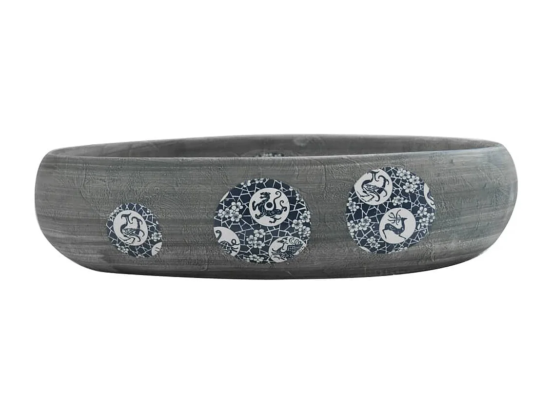 Lavatório de Bancada Oval de Cerâmica Cinzento 59x40x15 cm para Casa de Banho