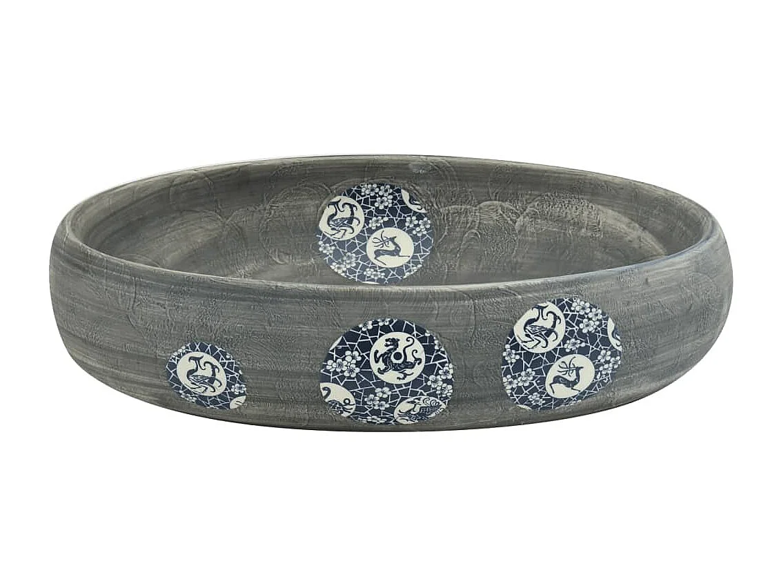 Lavatório de Bancada Oval de Cerâmica Cinzento 59x40x15 cm para Casa de Banho