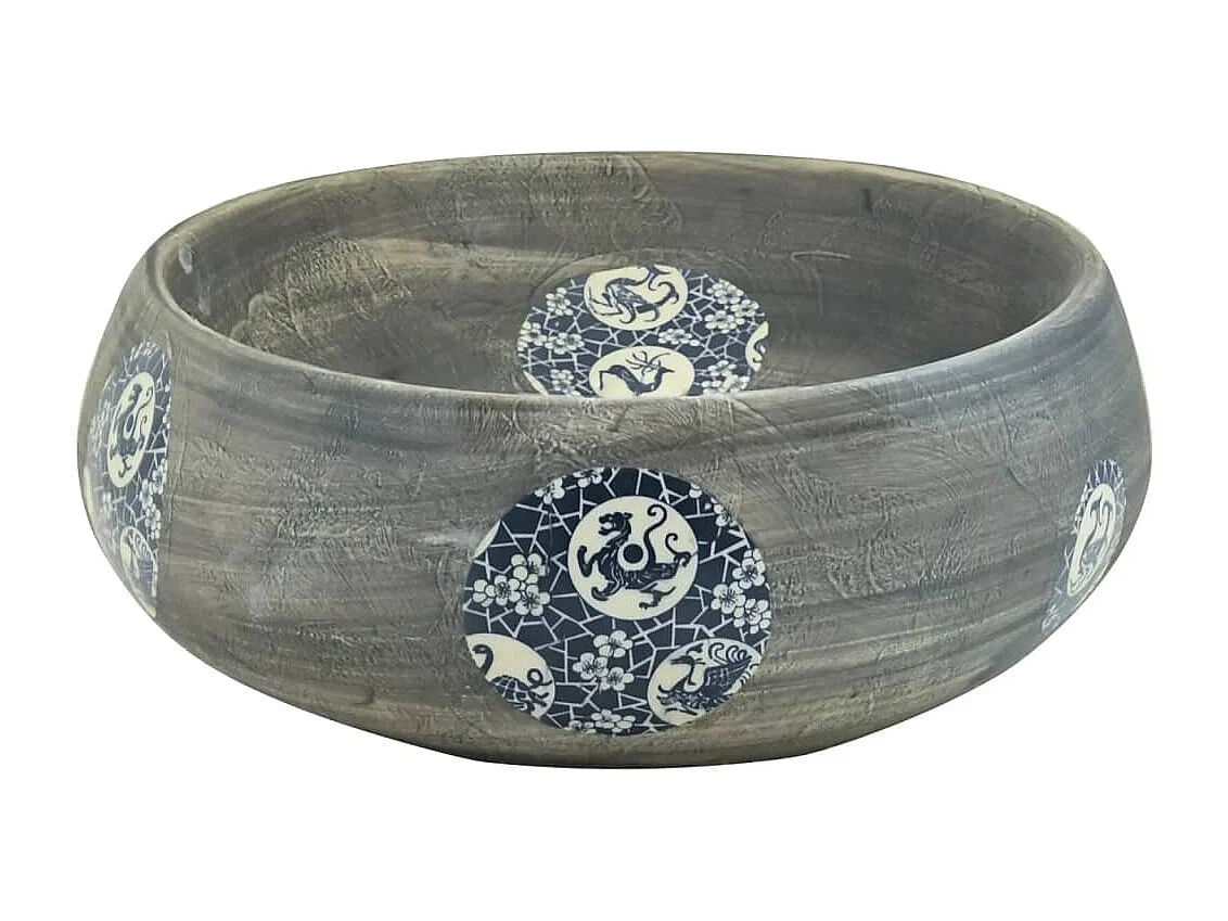 Lavatório de Bancada Oval de Cerâmica Cinzento 59x40x15 cm para Casa de Banho