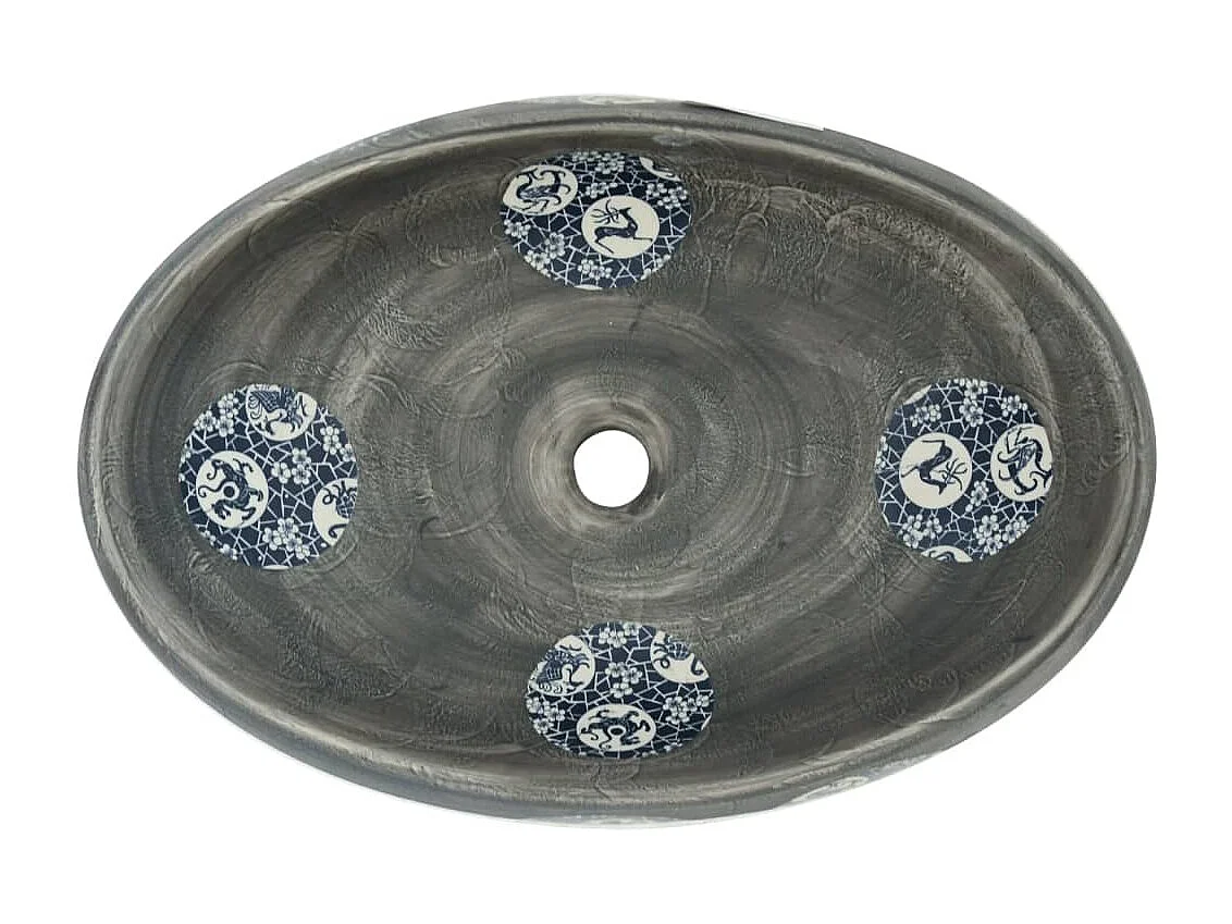 Lavatório de Bancada Oval de Cerâmica Cinzento 59x40x15 cm para Casa de Banho