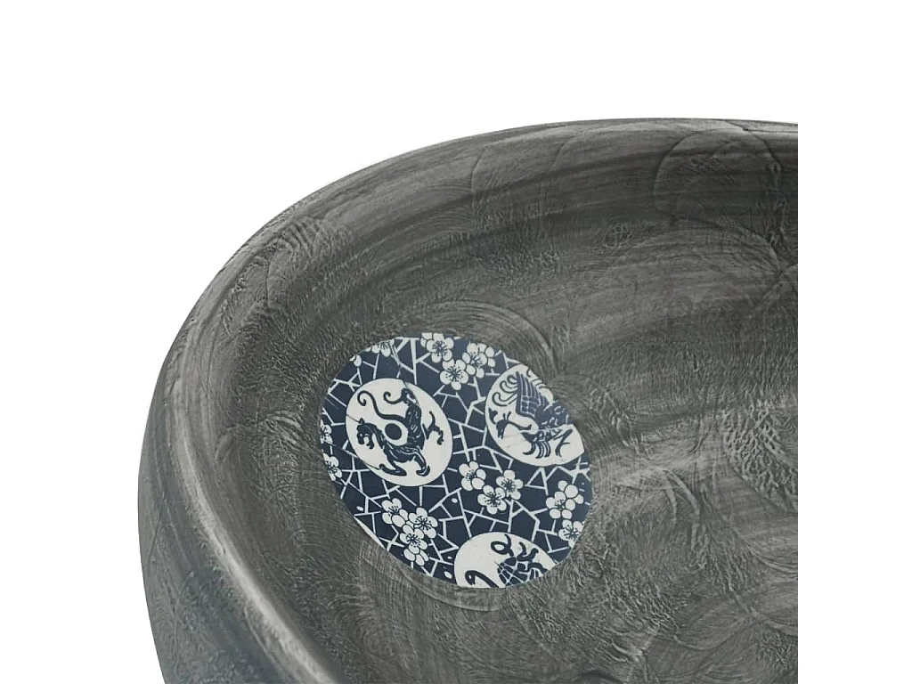 Lavatório de Bancada Oval de Cerâmica Cinzento 59x40x15 cm para Casa de Banho