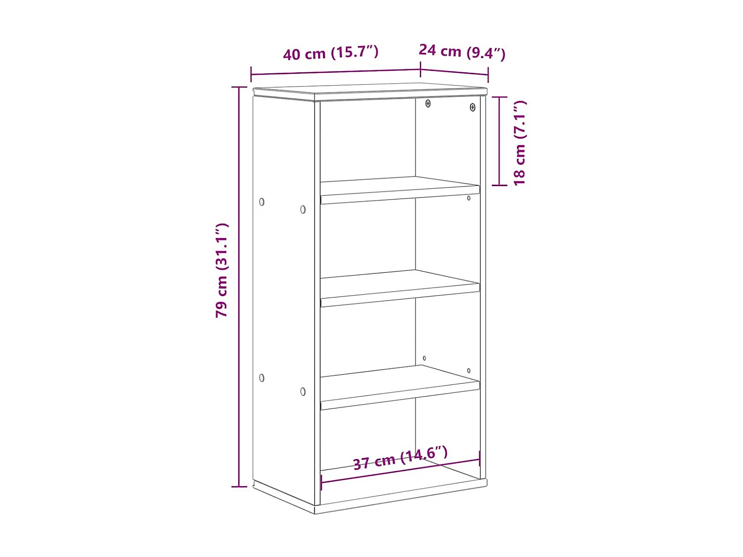 Mueble auxiliar ODDA 40x24x79 cm madera maciza de pino