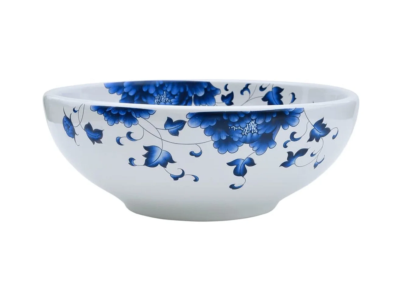 Lavatório de Bancada Redondo de Cerâmica Branca e Azul 41x14 cm para Casa de Banho