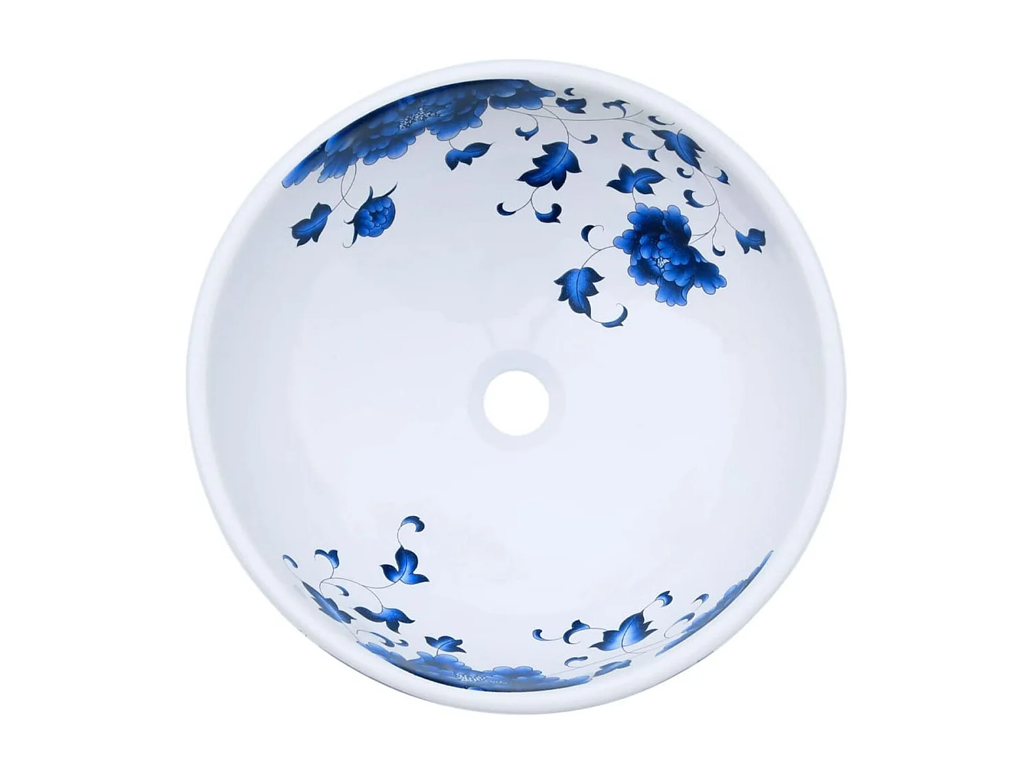 Lavatório de Bancada Redondo de Cerâmica Branca e Azul 41x14 cm para Casa de Banho