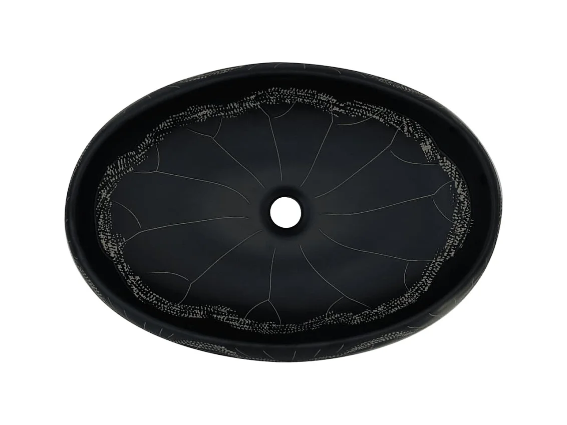 Lavatório de bancada oval em cerâmica preta 59x40x15 cm para banheiro moderno
