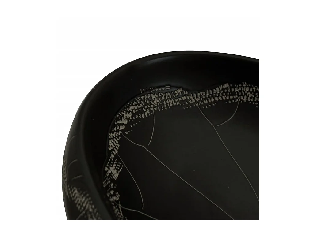 Lavatório de bancada oval em cerâmica preta 59x40x15 cm para banheiro moderno