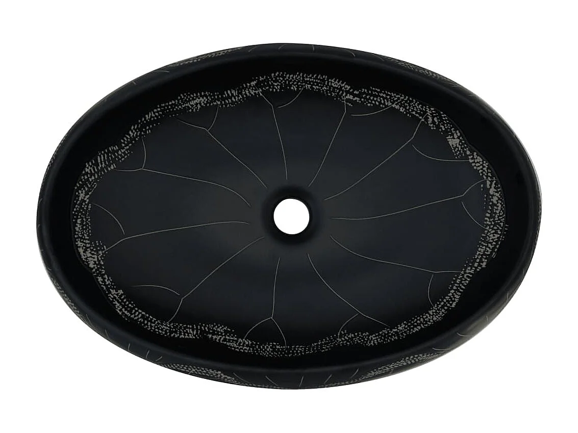 Lavatório de bancada oval em cerâmica preta 59x40x15 cm para banheiro moderno