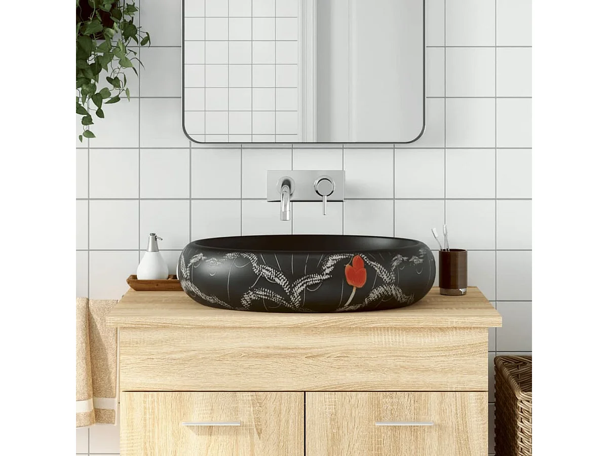Lavabo de encimera Livha ovalado cerámica negro 15x59x40 cm