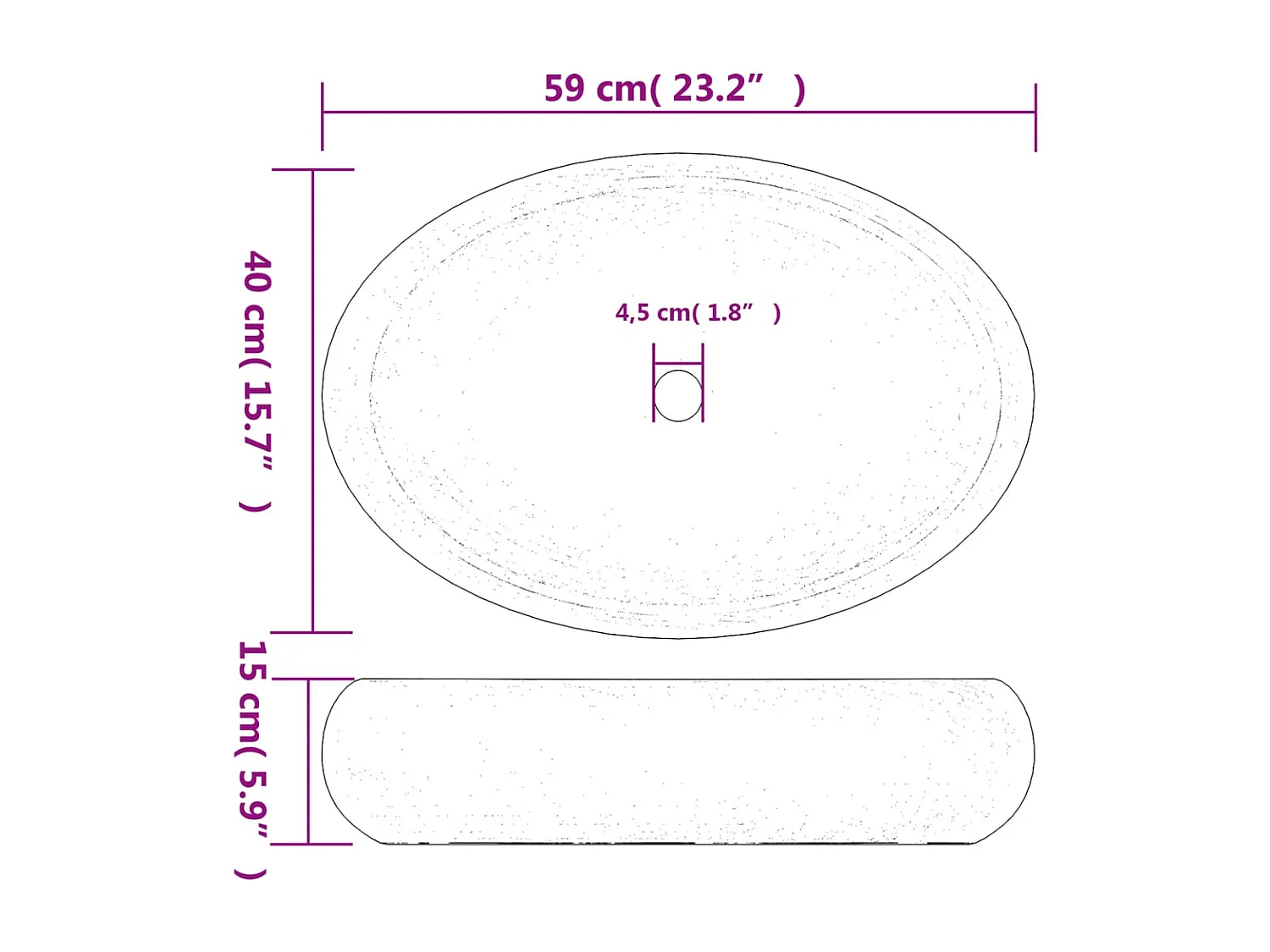 Lavatório de Bancada Oval de Cerâmica Preto e Cinza 59x40x15 cm - Elegância para o Seu Banheiro