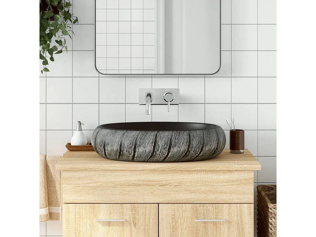 Lavabo de encimera Livha ovalado cerámica negro/gris 15x59x40 cm