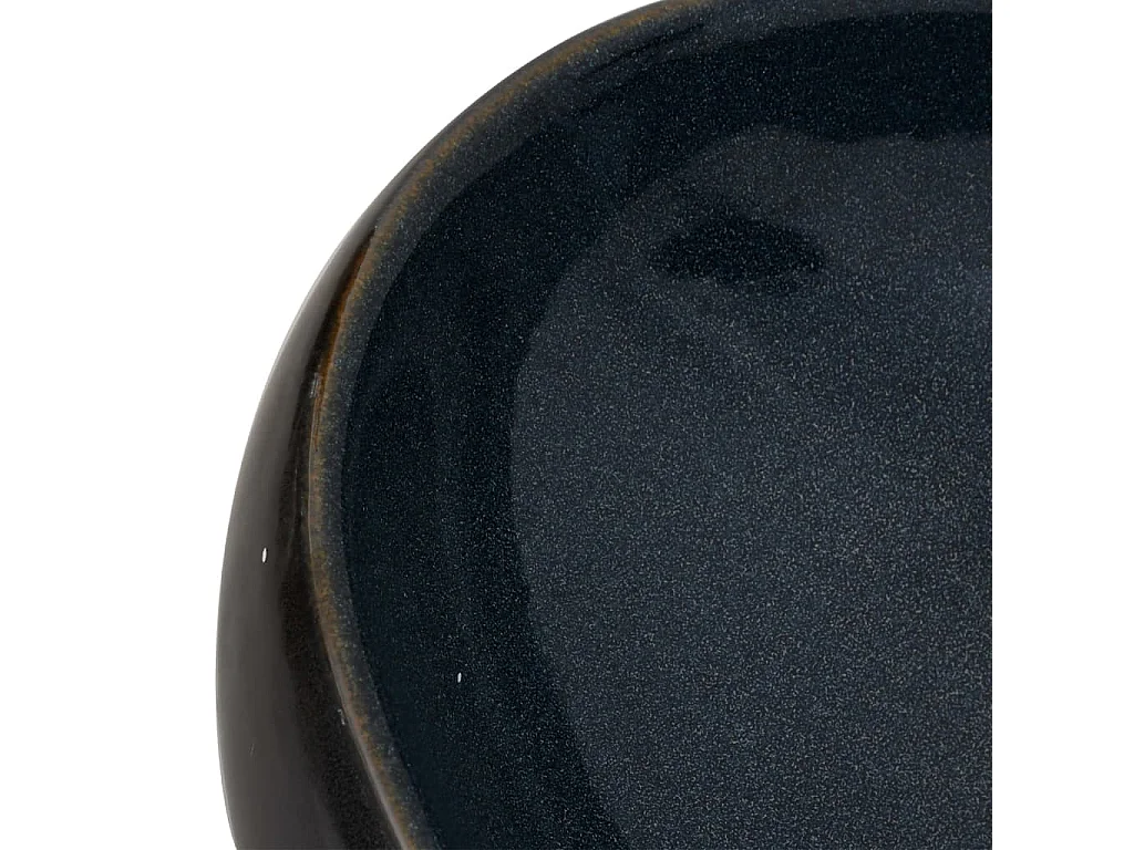 Lavatório de bancada oval em cerâmica preto e azul de 59x40x15 cm para banheiro elegante