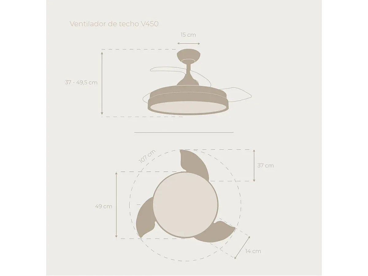 Ventilador de techo Evvo V450 40W 3 aspas retráctiles 6 velocidades blanco Ø107 cm
