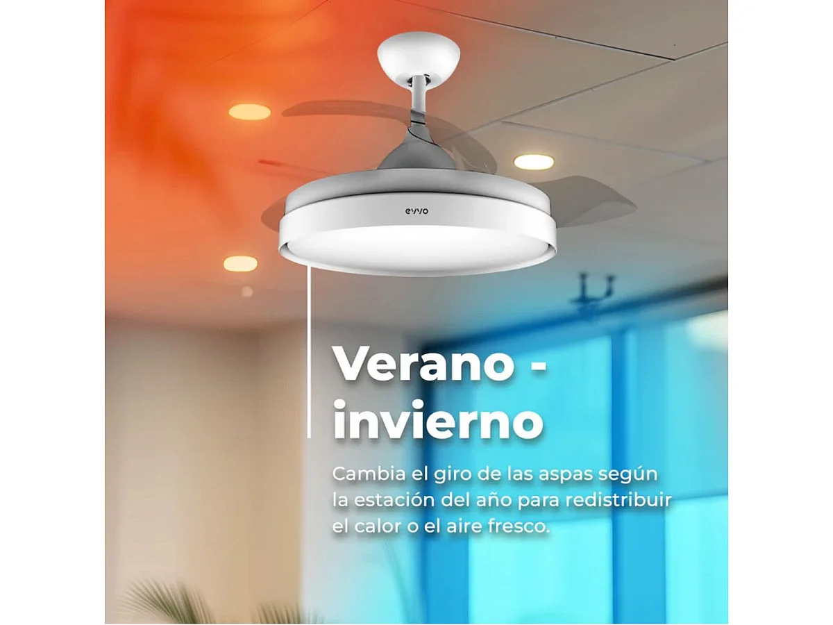 Ventilador de techo Evvo V450 40W 3 aspas retráctiles 6 velocidades blanco Ø107 cm