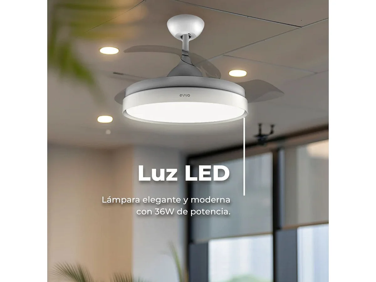 Ventilador de techo Evvo V450 40W 3 aspas retráctiles 6 velocidades blanco Ø107 cm
