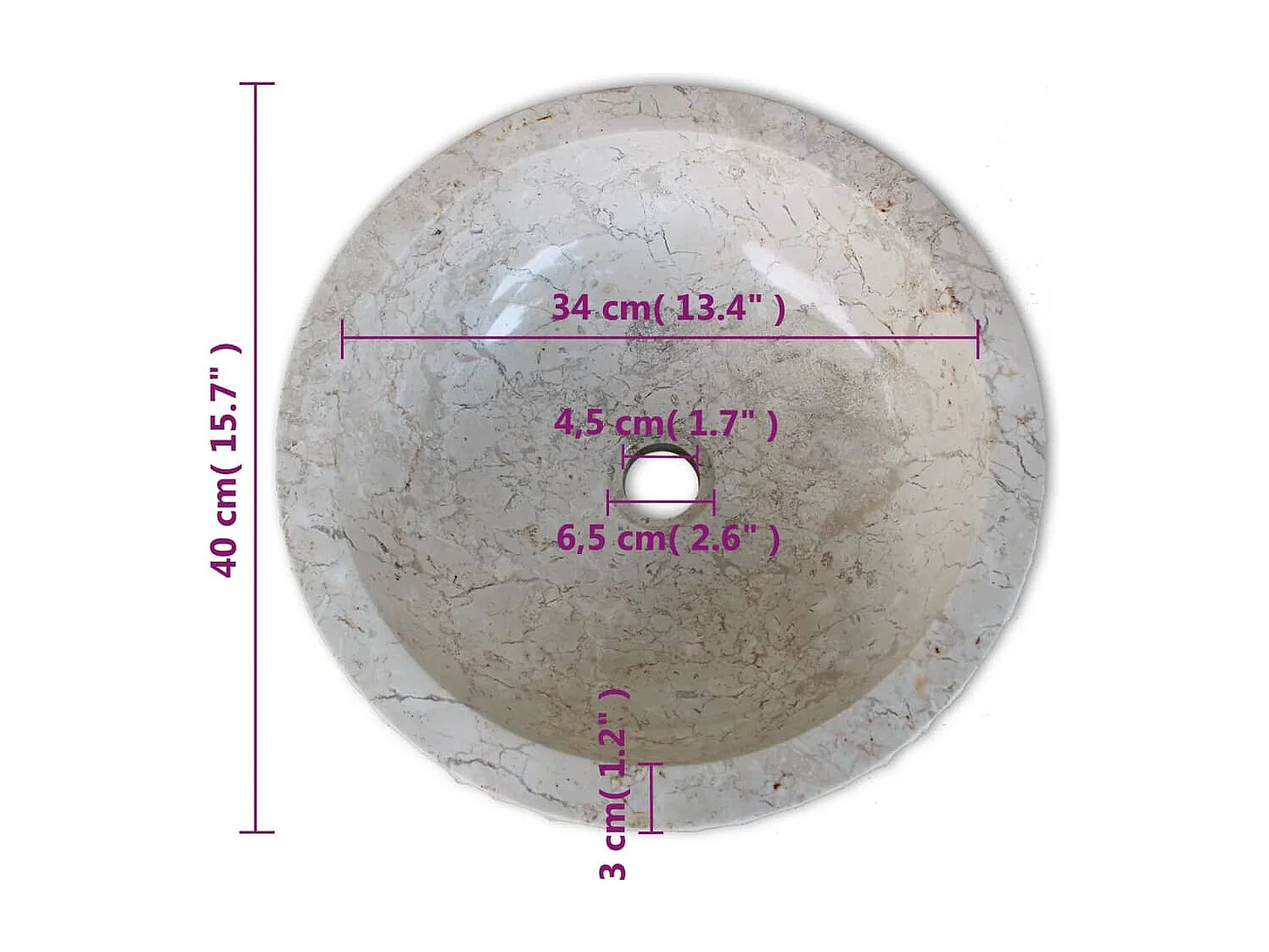 Elegante Lavatório Redondo em Mármore Creme de 40 cm para Banheiro