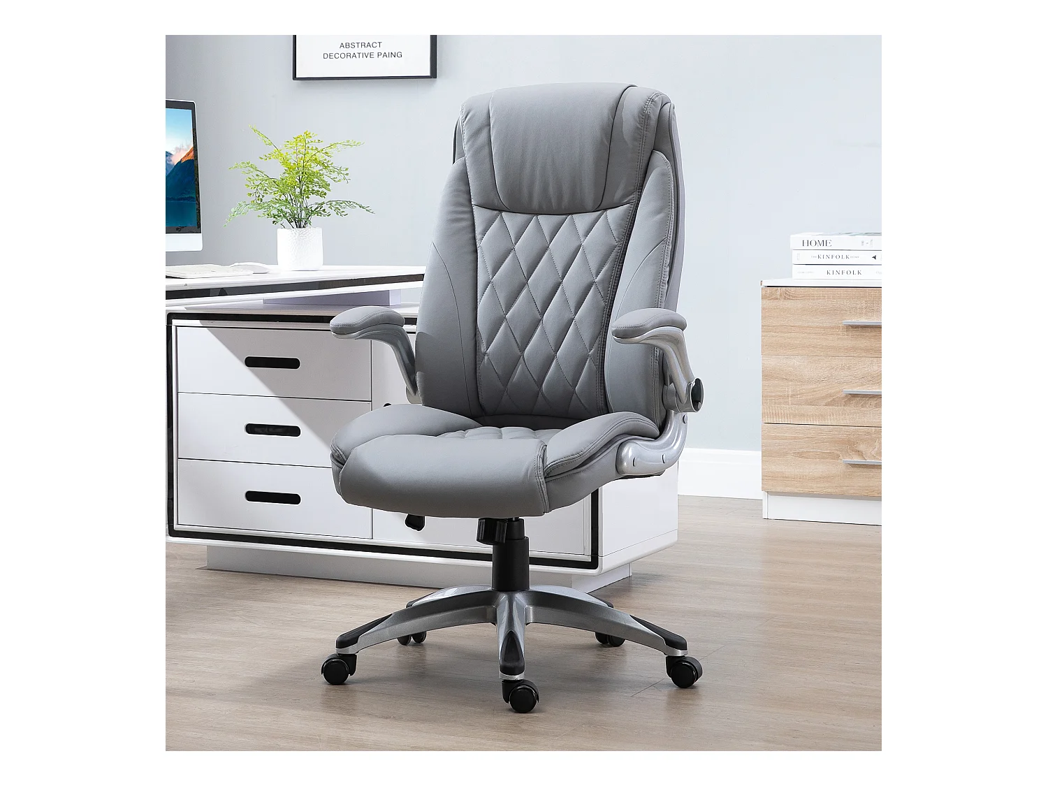 Sedia da ufficio ergonomica e imbottita con ruote grigia