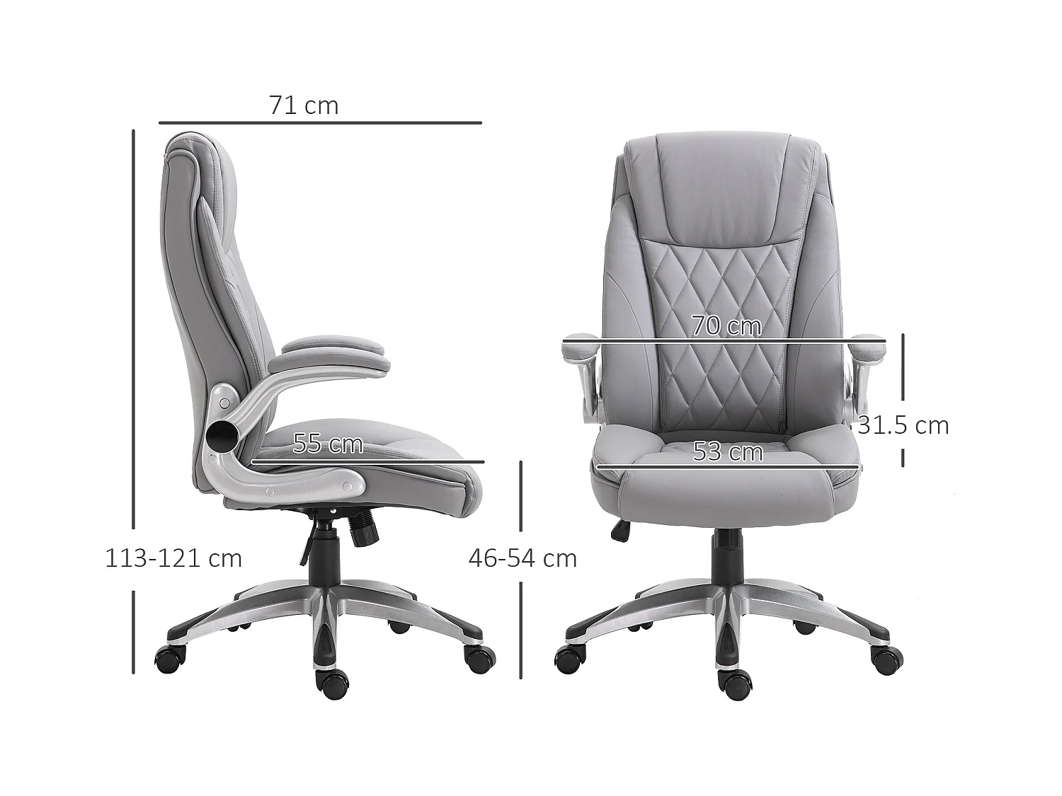 Sedia da ufficio ergonomica e imbottita con ruote grigia