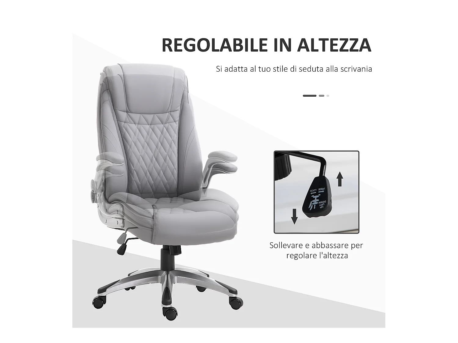 Sedia da ufficio ergonomica e imbottita con ruote grigia