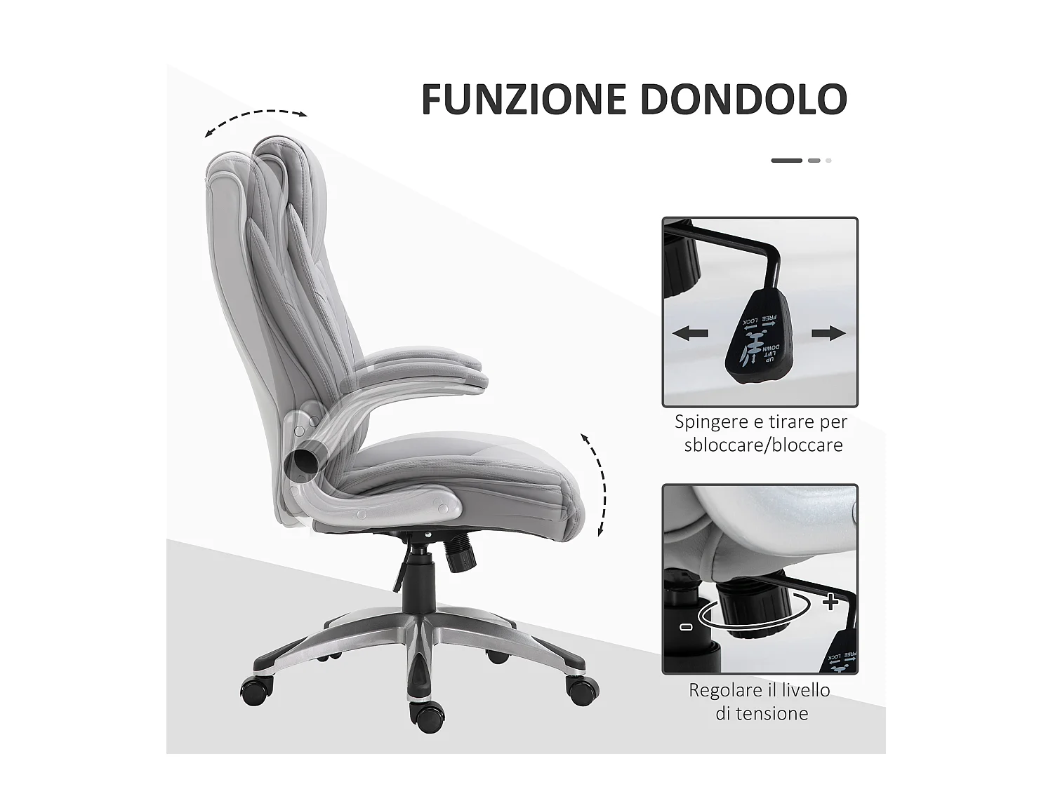 Sedia da ufficio ergonomica e imbottita con ruote grigia