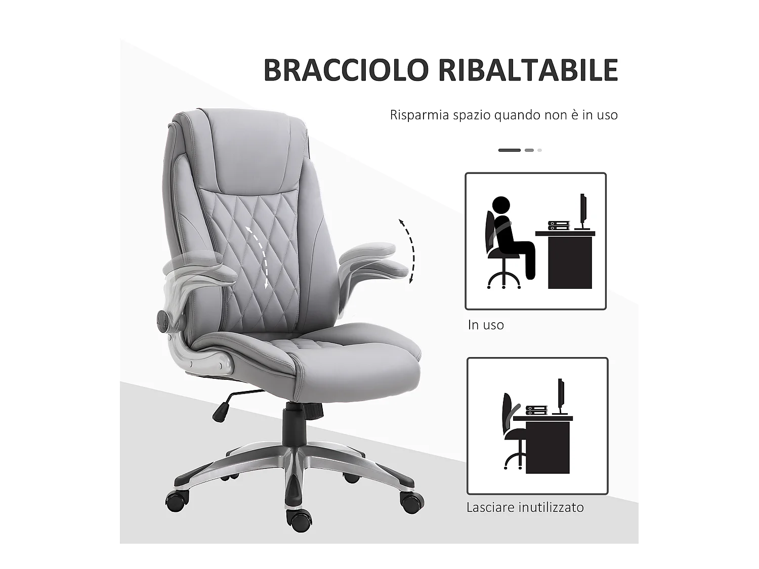 Sedia da ufficio ergonomica e imbottita con ruote grigia