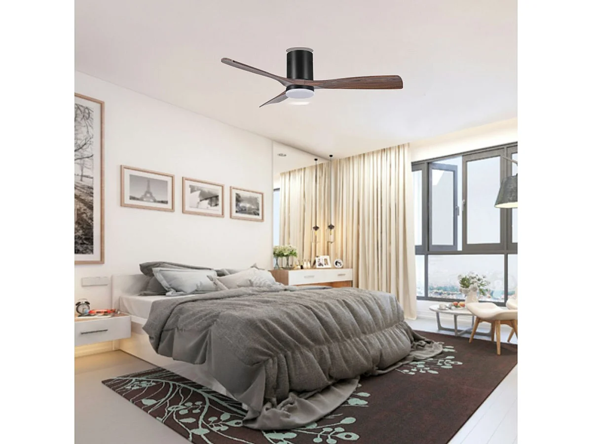 Ventilador de techo Cefiro On Bel Air 40W 3 aspas con luz LED negro/roble Ø130 cm