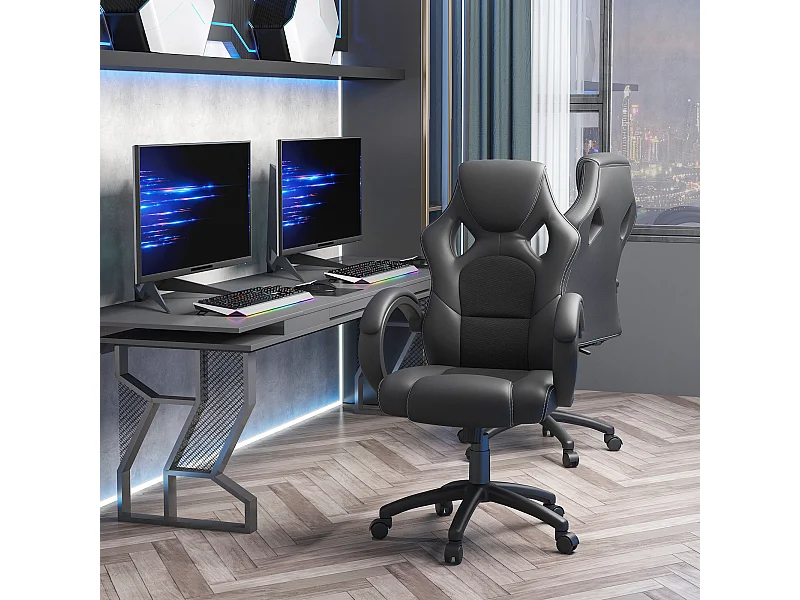 Poltrona ufficio gaming regolabile in pu nero