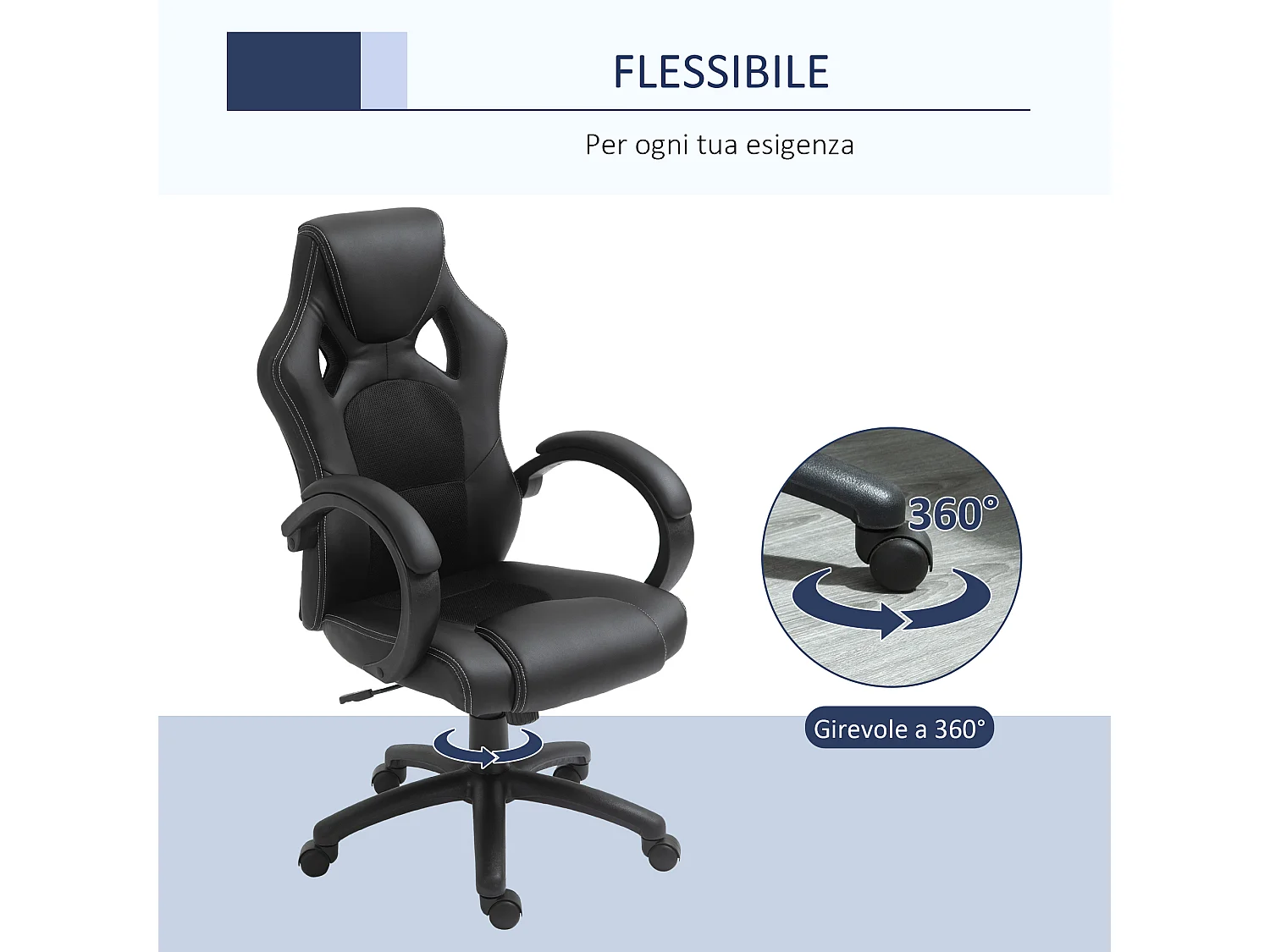 Poltrona ufficio gaming regolabile in pu nero