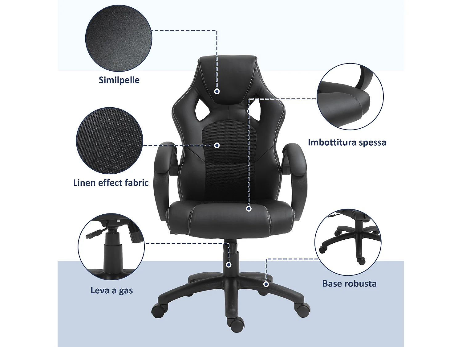 Poltrona ufficio gaming regolabile in pu nero