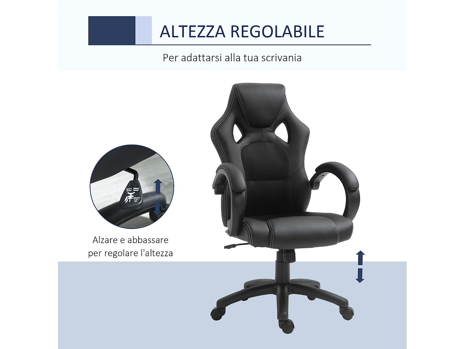 Poltrona ufficio gaming regolabile in pu nero