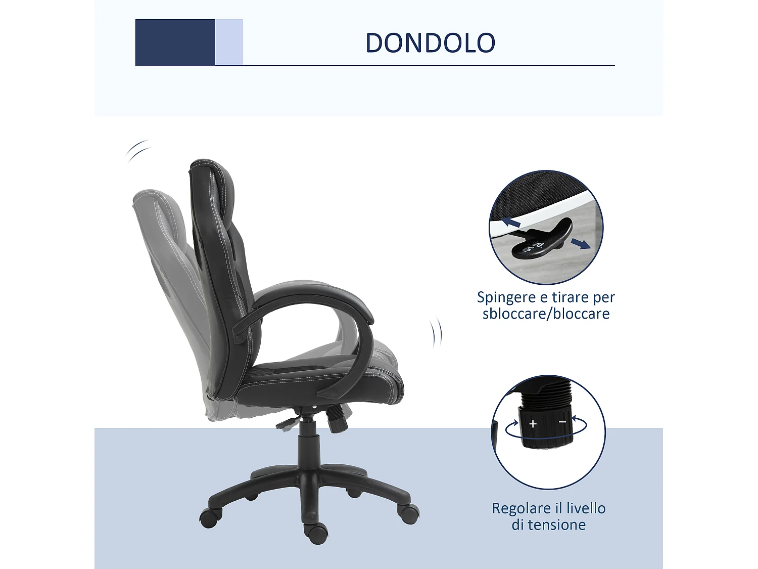 Poltrona ufficio gaming regolabile in pu nero