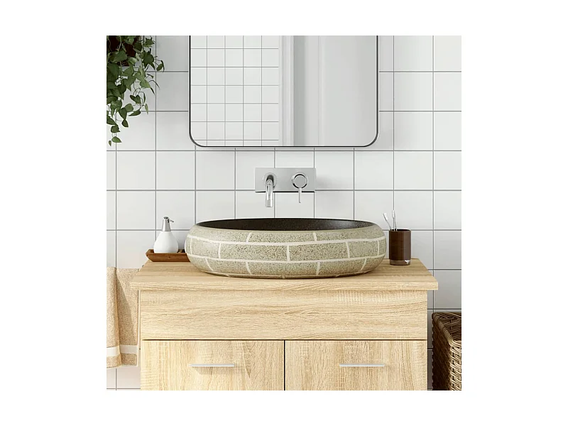 Lavatório de Bancada Oval em Cerâmica Multicolorida 59x40x15 cm