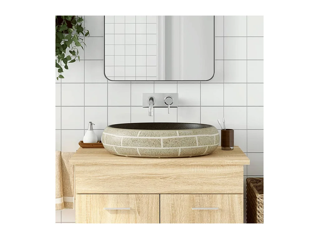 Lavatório de Bancada Oval em Cerâmica Multicolorida 59x40x15 cm