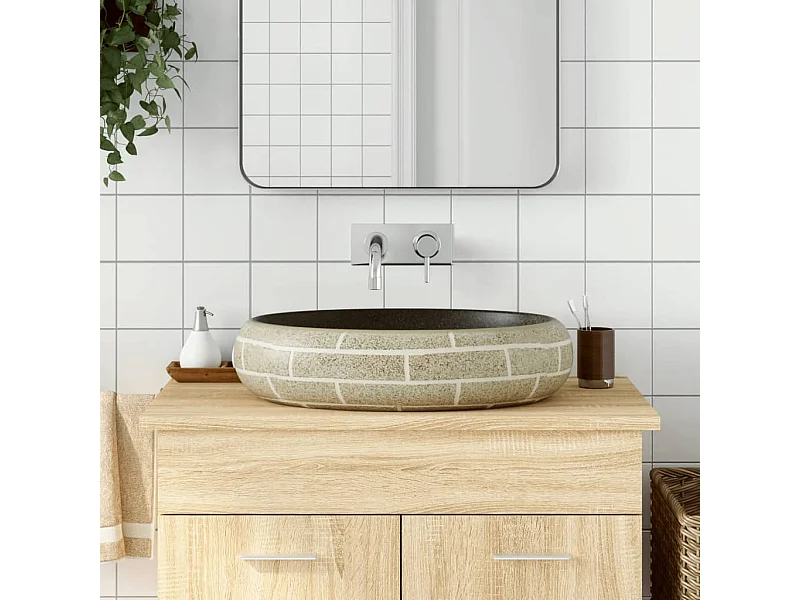 Lavatório de Bancada Oval em Cerâmica Multicolorida 59x40x15 cm